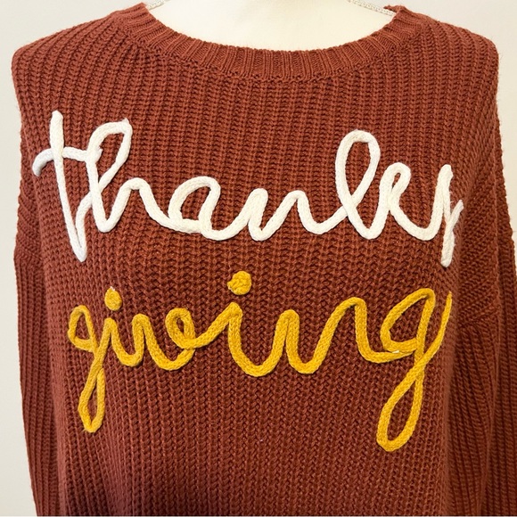Holiday Thanksgiving Pullover Sweater with Spellout on Front. Rust Orange.Size S - Picture 2 of 6